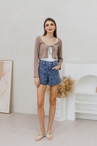 Amber Tie Front Knit Cardigan in Khaki Brown