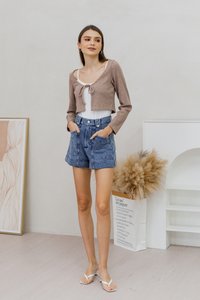 Amber Tie Front Knit Cardigan in Khaki Brown