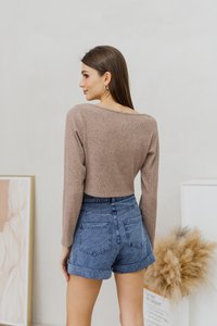 Amber Tie Front Knit Cardigan in Khaki Brown