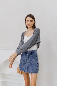 Ashlyn Knit Crop Cardigan in Grey (XL)