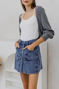 Ashlyn Knit Crop Cardigan in Grey (XL)