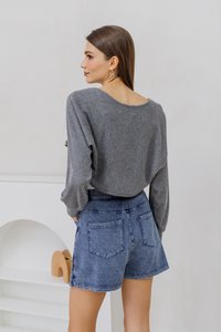 Ashlyn Knit Crop Cardigan in Grey (XL)