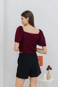 Rowena Textured Ruched Button Top in Wine (XS)