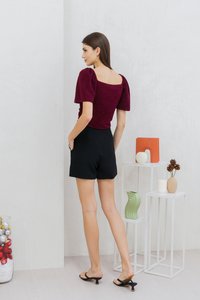 Rowena Textured Ruched Button Top in Wine (XS)
