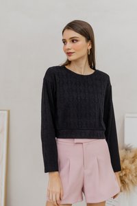 Shailene Knit Long Sleeve Top in Black