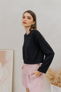 Shailene Knit Long Sleeve Top in Black