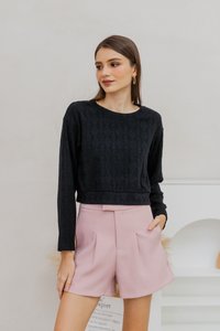 Shailene Knit Long Sleeve Top in Black