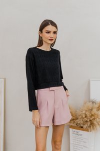Shailene Knit Long Sleeve Top in Black