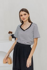 Marie Cotton Stripes Top in White (XS)
