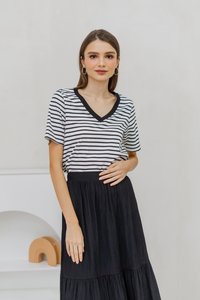 Marie Cotton Stripes Top in White (XS)