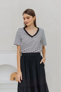 Marie Cotton Stripes Top in White (XS)
