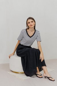 Marie Cotton Stripes Top in White (XS)