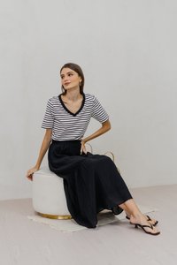 Marie Cotton Stripes Top in White (XS)