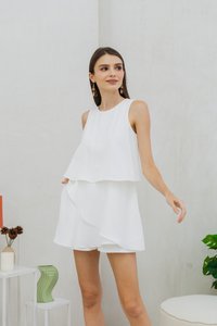 Evangeline Layered Romper in White