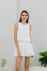 Evangeline Layered Romper in White