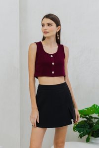 Lilo Knit Button Crop Top in Wine