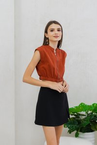 Nala Front Zip Denim Crop Top in Rust(XS)