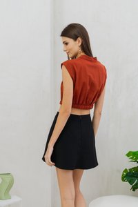 Nala Front Zip Denim Crop Top in Rust(XS)