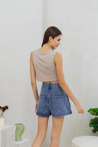 Lilo Knit Button Crop Top in Sand