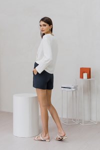 Gloria Diagonal Button Knit Top in White (XXL)