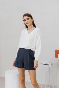 Deliah Panelled High Waisted Shorts in Gunmetal Grey