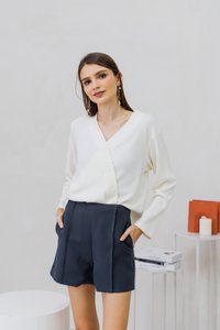 Deliah Panelled High Waisted Shorts in Gunmetal Grey