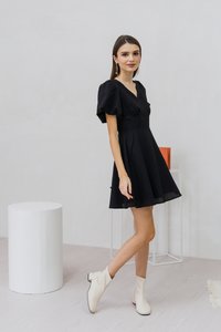 Carolina Puff Sleeve Empire Dress in Black (XS)
