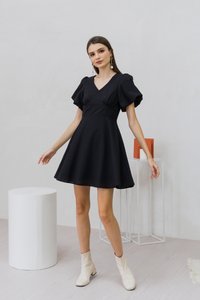 Carolina Puff Sleeve Empire Dress in Black (XS)