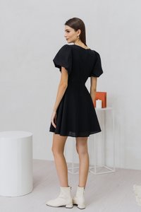 Carolina Puff Sleeve Empire Dress in Black (XS)