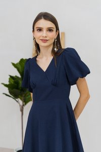 Carolina Puff Sleeve Empire Dress in Navy (XS)