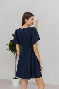 Carolina Puff Sleeve Empire Dress in Navy (XS)