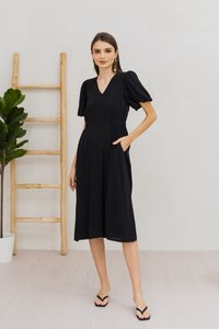 Liza Elastic Band Midi Dress in Black (XS)