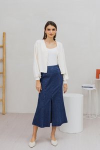 Shailene Button Knit Cardigan in White (XXL)