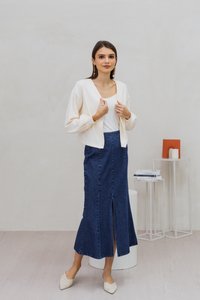 Shailene Button Knit Cardigan in White (XXL)