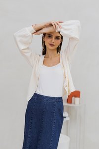 Shailene Button Knit Cardigan in White (XXL)