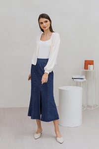 Shailene Button Knit Cardigan in White (XXL)
