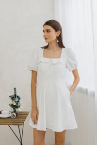 Savannah Embossed Skater Dress in White