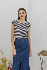Carissa Ribbed Stripes Top in Black