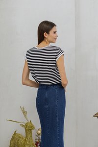 Carissa Ribbed Stripes Top in Black