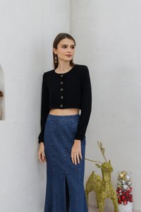 Madeleine Knit Crop Cardigan in Black(S)
