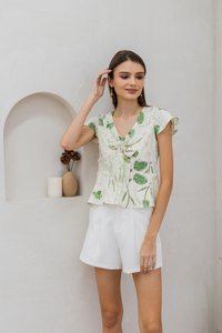 Avani Floral Tie Front Top in Cream (XS)