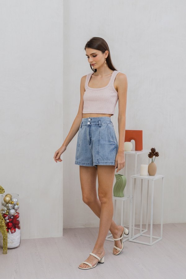 Irina Knit Crop Tank Top in Blush Pink