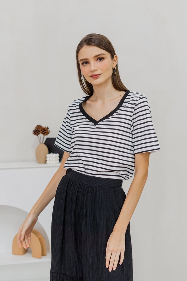Marie Cotton Stripes Top in White (XS)