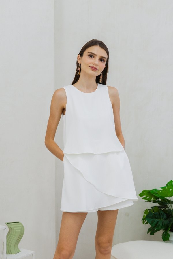 Evangeline Layered Romper in White