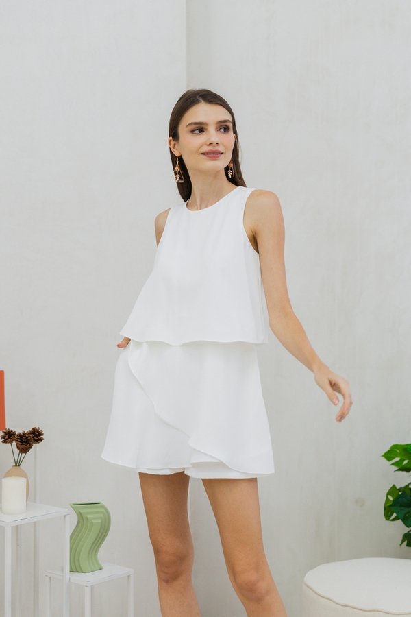 Evangeline Layered Romper in White
