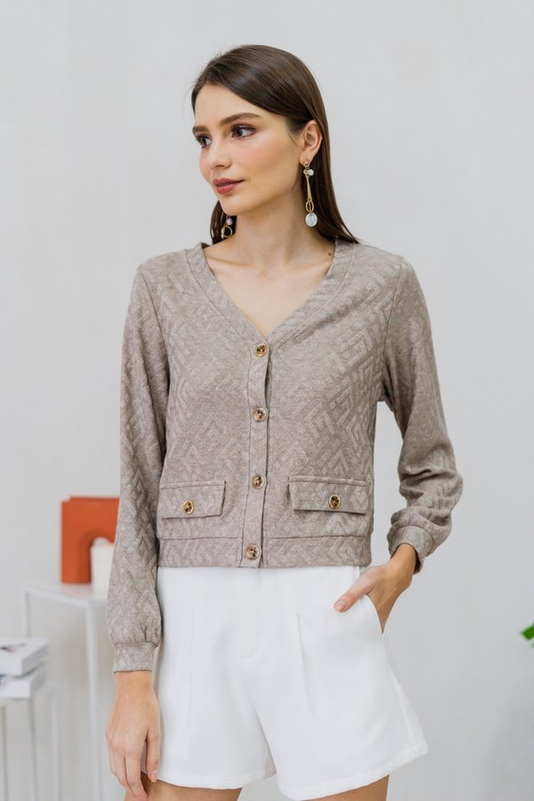 Winona Button Knit Cardigan in Khaki (XXL)