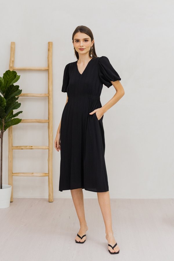 Liza Elastic Band Midi Dress in Black (XS)