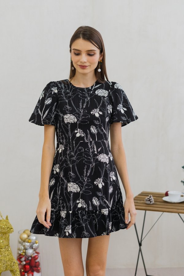 Avani Floral Mermaid Dress in Black (XS)