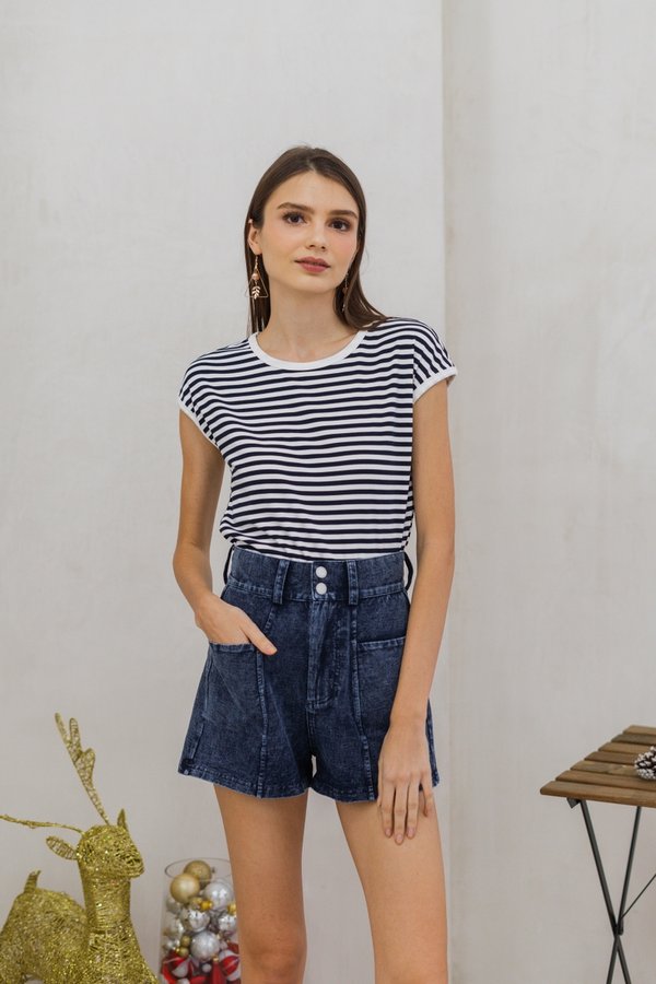 Carissa Ribbed Stripes Top in Navy (XL)