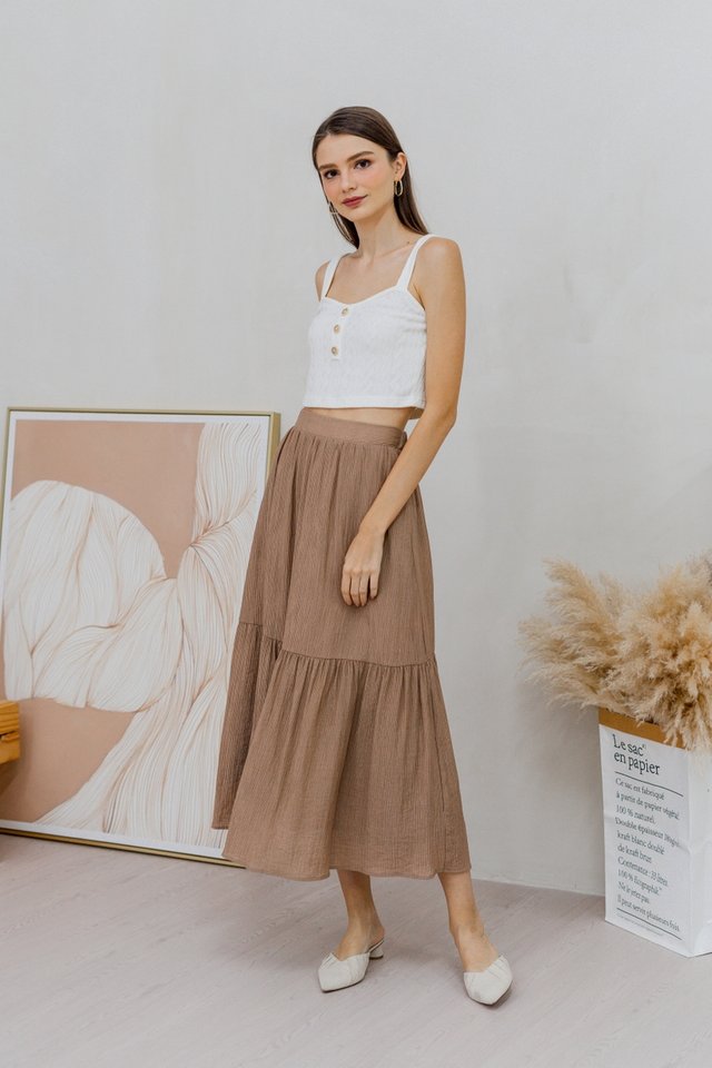 Krissy Textured Midi Skirt in Khaki
